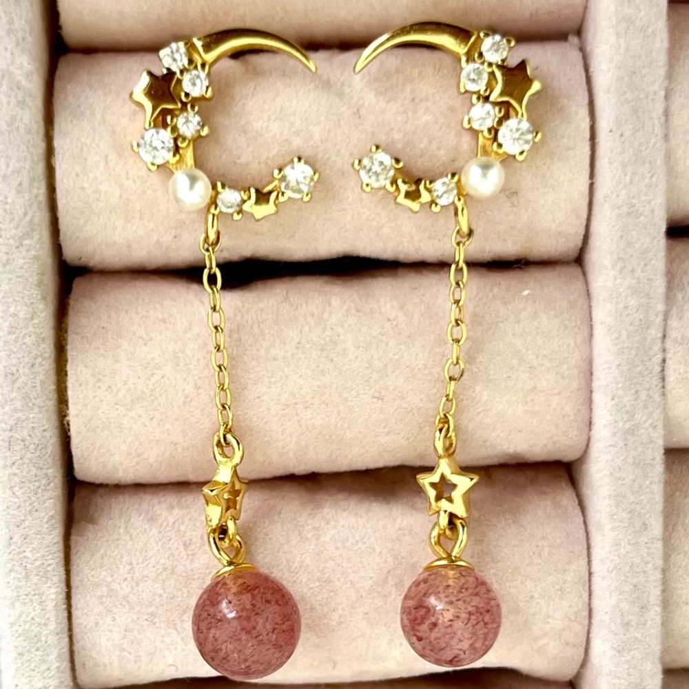Crescent moon drop earrings gold plate with 925 sterling silver post
